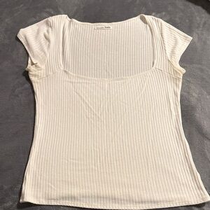 Reformation Women's Cream Ribbed Short Sleeve Tee